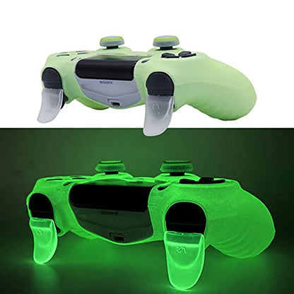 Green Anti-Slip Glow in The Dark Protective Silicone Cover Skin Grips Compatible with PS4/Slim/Pro Controller with 8 PCS Thumb Grips Caps and 2 Grips Caps Glow in The Dark. - color: Glow Green
