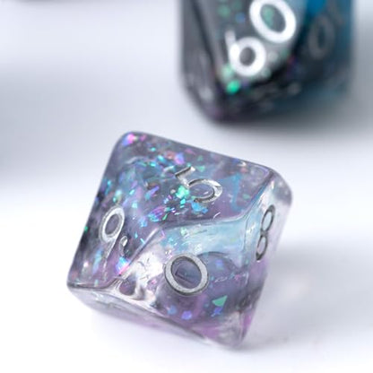 Astral Shroud Resin Dice Set for DND – 7pc Polyhedral Set with Glitter – Stunning and Cool RPG Dice for Dungeons & Dragons, and Other TTRPGs – Unique Natural Distribution - color: Astral Shroud