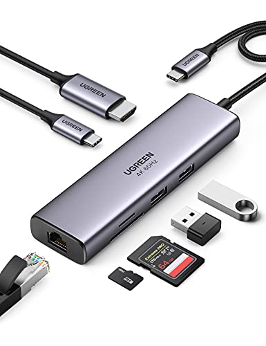UGREEN Revodok 7 in 1 USB C Hub Gigabit Ethernet Adapter 4K@60Hz HDMI, 100W PD Charging, USB A Data Ports, SD/TF Card Reader Compatible with MacBook Neo/Pro/Air, iPad, Steam Deck