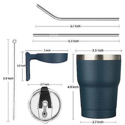 BJPKPK 10 oz Mini Tumbler with Lid, Straw & Handle, Insulated Steel Cup | Small, Spill Proof, Leak Proof, Thermal, Double Wall Vacuum, Sweatproof, Dishwasher Safe, BPA Free, Navy Blue - color: A-Navy Blue, size: 10 Ounces