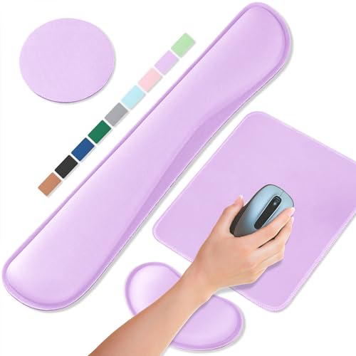 Office Ergonomic Memory Foam Computer Mouse and Keyboard Wrist Rest pad Support Carpal Tunnel, Wrist Rest for Keyboard and Mouse, Wrist Support Set - color: Purple, style: 4 in 1 SET (Keyboard wrist pad + mouse wrist pad + Desk pad + Cup coaster)