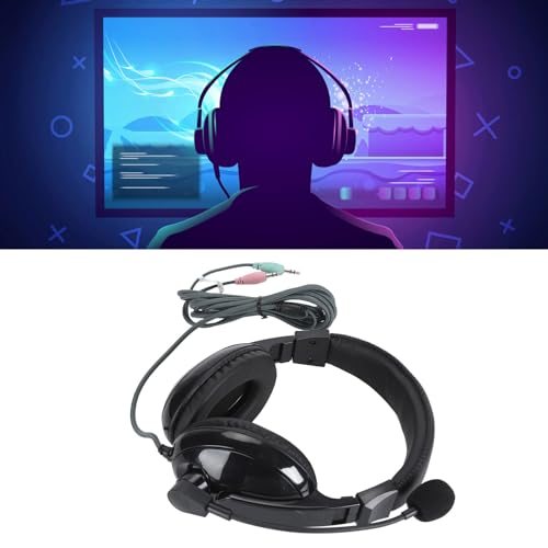 Yunseity Gaming Headset, Bass Surround Wired Headset, Noise Cancelling Flexible Mic Over Ear Headphones, Soft Memory Earmuffs, for PC