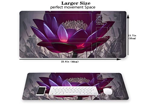 MTG Playmat, Game Play Mat for MTG TCG 24 x 14 inches Trading Card Inked Game Playmats with Storage Bag Smooth Rubber Surface Battle - color: Purple Lotus With Zones