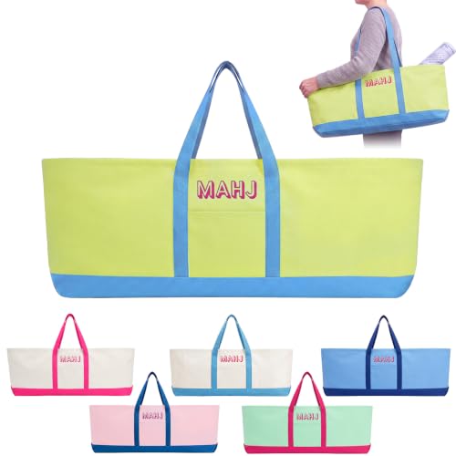 Mahjong Bag for Tiles and Racks Empty American Mahjong Tiles Carrying Tote 31.5 x 12 x 4 Inch Canvas Tile Game Accessory Gift for Pusher Rack Mat Carrying, Case Only(Blue and Lime Green) - color: Blue and Lime Green