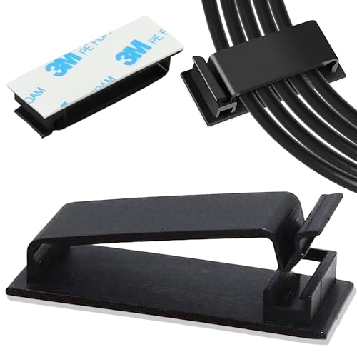 100 PCS Self Adhesive Cable Clips, Wire Organizer, Cable Management, Cord Organizer for Desk, Wall, PC, Car, Home, Office, USB, Ethernet, Power Cords, Black (Large) - size: Large