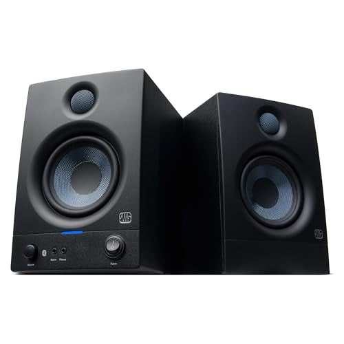 PreSonus Eris 4.5BT Bluetooth Studio Monitors, Pair — 4.5" Inch Powered Bookshelf Speakers, Stereo, Desktop Computer, Near Field Music Production, Audio Mixing Recording | Pair • Bluetooth 5.0 • 4.5 Woven Woofer • 1 Silk-Dome Tweeter • 50W Class Ab • 70hz