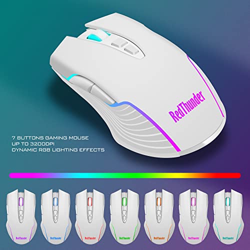 RedThunder K10 Wireless Gaming Keyboard and Mouse Combo, LED Backlit Rechargeable 3800mAh Battery, Mechanical Feel Anti-ghosting Keyboard + 7D 3200DPI Mice for PC Gamer (White) - color: White