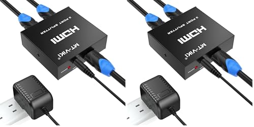 MT-VIKI 4K HDMI Splitter 1 in 2 Out, 1x2 Powered HDMI Splitter for Dual Monitors w/Power Adapter, 4K@30Hz Dual Monitors Duplicate/Mirror for PS4 Fire Stick HDTV (Pack of 2) - size: 1x2 (Pack of 2)