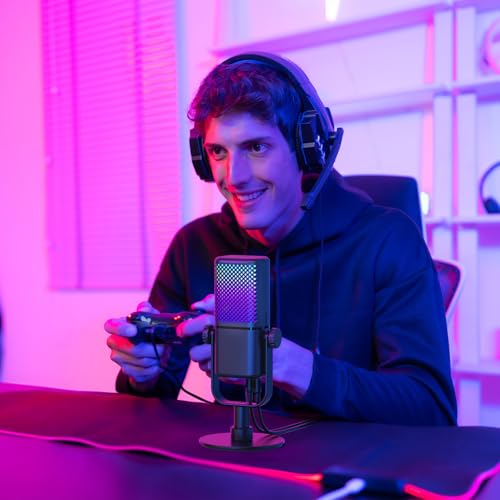 TONOR Gaming Microphone Compatible with Xbox, RGB Condenser Streaming Mic, Low Noise, Gain Control, One Tap Mute, Compatible with Capture Card, 200 cm/78inch Cable, Desktop Stand, Black TCX3 - color: Black, style: Microphone