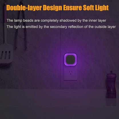 2 Pack Purple Night Light, Gentle Eye-Care with Dimmable Soft Glow & Indirect Reflection, Auto Dusk to Dawn Sensor, Plug in Nightlight for Meditation Corner, Creative Studio, Bedroom, Bathroom | Eye-Care Reflected Glow, Dusk to Dawn Sensor, Auto ON/OFF, L