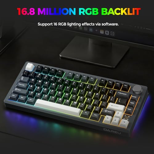 DAREU FLEX75 Gasket Wireless Mechanical Keyboard with Knob | Tri-mode,Hot Swap,75% Custom Gaming Keyboard with PBT Keycaps,RGB Backlit for Mac/Win - color: Black&Grey