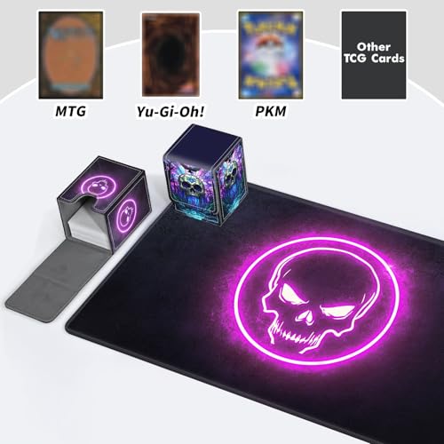 BVDIKMI Card Deck Box for MTG, Card Storage Box Fits 100+ Single Sleeved Cards, PU Leather Strong Magnet Card Deck Case Holder for Magic Commander TCG CCG, Black Skull - color: Black Skull
