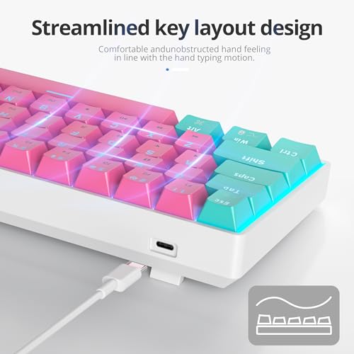 surmen 60% Percent Gaming Keyboard Mechanical with Linear Red Switch, 61-Keys Pink Mini Gaming Keyboard LED Light Backlit PBT Keycaps for Laptop, Desktop, PC Gamers (61Miami) - color: 61 Miami