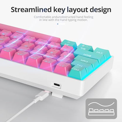 surmen 60% Percent Gaming Keyboard Mechanical with Linear Red Switch, 61-Keys Pink Mini Gaming Keyboard LED Light Backlit PBT Keycaps for Laptop, Desktop, PC Gamers (61Miami) - color: 61 Miami