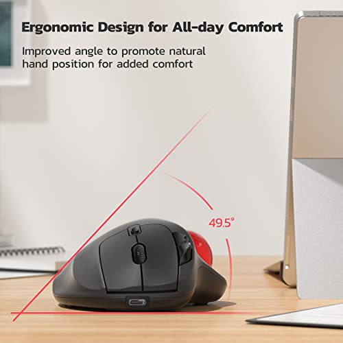 Nulea M501 Wireless Trackball Mouse Ergonomic Thumb Control,4 DPI Levels | Rechargeable mouse with bluetooth USB receiver,3 device use,smooth tracking,compatible with PC Mac Windows - color: A-Red