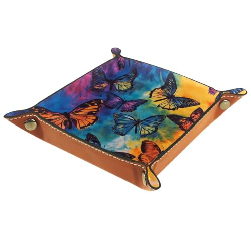 Dice Trays Tie Dye Butterfly Holder Storage Box for Dice Games Like RPG DND, Leather Dice Holder Portable Folding Rolling Dice Tray, 16x16cm - color: Multi 6