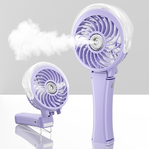 HandFan Upgraded Portable Handheld Misting Fan, Personal Mister Fan, Spray Water Mist Fans, Foldable Electric Mini Cooling Hand Fans for Beach Travel Disney(Light Purple) - color: Light Purple, style: HF318C