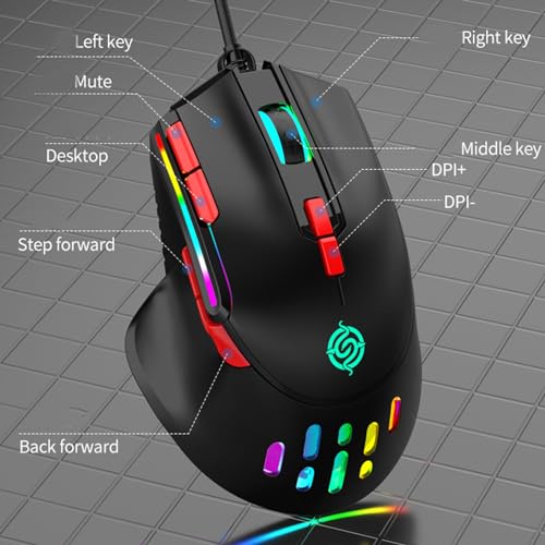 RGB USB Gaming Programming 6400DPI 9 Buttons Programmable Ergonomic for Mice PC Computer USB Gaming Programmable - color: White