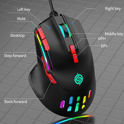 RGB USB Gaming Programming 6400DPI 9 Buttons Programmable Ergonomic for Mice PC Computer USB Gaming Programmable - color: White