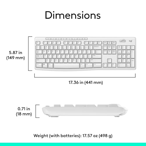 Logitech MK270 Full Size Wireless Keyboard and Mouse Combo - Off White | Full size keyboard with spill-resistant design, compact ambidextrous mouse, connect via single included USB-A Nano Receiver - color: Off White, size: 1 Pack, style: Combo