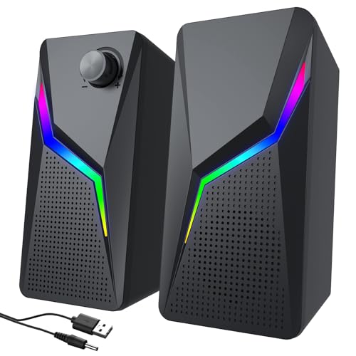 Computer Speakers for Desktop PC, USB Powered with AUX Connection, 6 RGB Lighting Modes, Volume Knob Control, Plug and Play Stereo Speakers for Monitor, Laptop, Gaming, Movies - style: CO-702