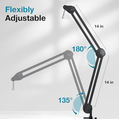 InnoGear Mic Stand Desk Max Load 4.4 lbs Boom Arm Desktop Microphone Stand | Mic Stand, Desk Mount, Easy to Adjust, Max 2" Desk Thickness, Work with Condenser Mics, Hold Pop Filfter, Desk Clamp