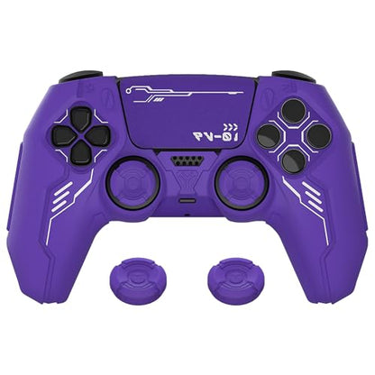 PlayVital Mecha Edition Silicone Cover Compatible with ps5 Controller with 2 Joystick Caps and 6 Stickers, Shockproof Non-Slip Grip Protector Accessories, Fits for ps5 Charging Station - Purple - color: Purple