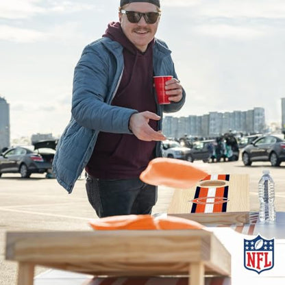 NFL Football Portable Cornhole Set, 2 Boards & 8 Bean Bags | Officially Licensed Product, Solid Wood, Direct Print HD Graphics, Mesh Carry Bag, Yard Games, Outdoor Game, Bean Bag Toss