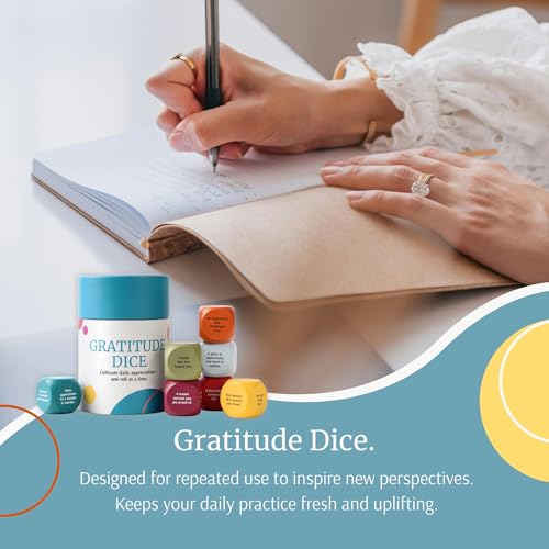 Gratitude Dice Set – Conversation Starter & Group Therapy Game | Office Therapy Must Haves | Color-Coded Wooden Dice | Mindfulness & Wellness Gift for Journaling, Thankfulness & Addiction Recovery
