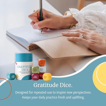 Gratitude Dice Set – Conversation Starter & Group Therapy Game | Office Therapy Must Haves | Color-Coded Wooden Dice | Mindfulness & Wellness Gift for Journaling, Thankfulness & Addiction Recovery