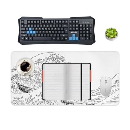 Gaming Mouse Pad, Great Wave Outline Black and White Mouse Pad 11.8x23.6 Inch Large Extended Computer Mouse Mat Keyboard Full Desk Mousepad for Gaming, Office, Home - color: style-3, size: 11.8 x23.6-Inch
