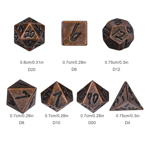Mini Dice Set with Rune Keychain Case,7PCS Polyhedral Metal Dice Set for DND Role Playing Games(Red Copper) - color: Red Copper