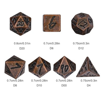 Mini Dice Set with Rune Keychain Case,7PCS Polyhedral Metal Dice Set for DND Role Playing Games(Red Copper) - color: Red Copper
