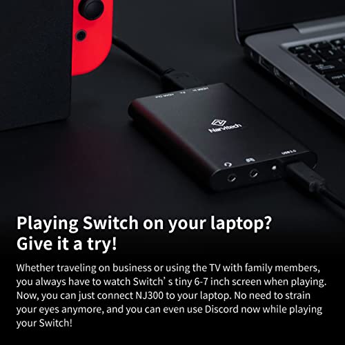 NJ300 HDMI Capture Card, 4K60 Passthrough, 1080P60 Recording, Plug & Play, Low Latency Streaming for Switch 2, PS5, Xbox, PC & Mac. Supports Party Chat Capture.