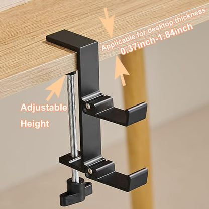 Headphone Stand for Desk Aluminum Alloy Headset Stand with Dual Foldable Hooks Headphone Holder Clamp Mount for Gaming PC Accessories Universal Space-Saving Under Table Headset Hangers - color: black 2
