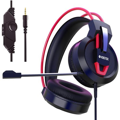 Voistek Over Ear Headphones Wired, Computer Headset with Microphone & Volume Control, 50mm Drivers, Game Headphones for PC, Laptop, Computer, PS4, PS5 - color: Red