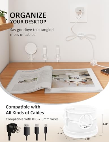 Cable Management Clips, 7-Pack Clear Cord Organizers, Desktop Cable Holders Compatible with 0-8mm Wires