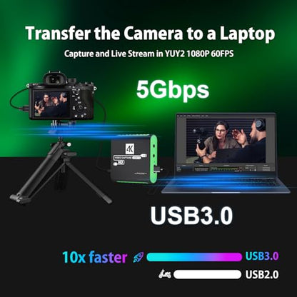 HDMI Capture Card for Nintendo Switch 2, 1080P 60FPS, Green | USB 3.0 plug and play for OBS beginners, 4K 30Hz passthrough, works with PS5, Xbox, PC and Mac - color: Green