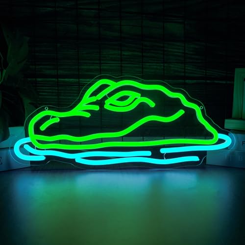 Crocodile Neon Sign - Alligator LED Light for Boys Room, Swamp Theme Reptile Decor, Lake House Wall Art, Man Cave Neon Sign, Fishing Lodge Decor(16.5 * 7.1inch) - style: Crocodile