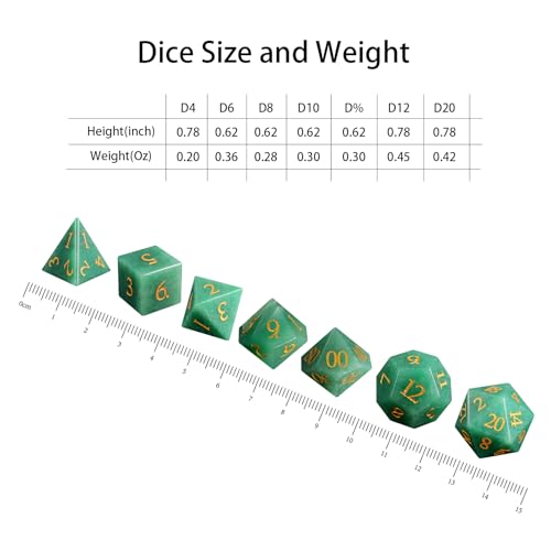 LUCKY-M Aventurine Gemstone DND Dice Set, 7 PCS Dungeons and Dragons Dice with Case for RPG MTG, Stone Dice Set D&D D4 D6 D8 D10 D00 D12 D20 - color: Aventurine
