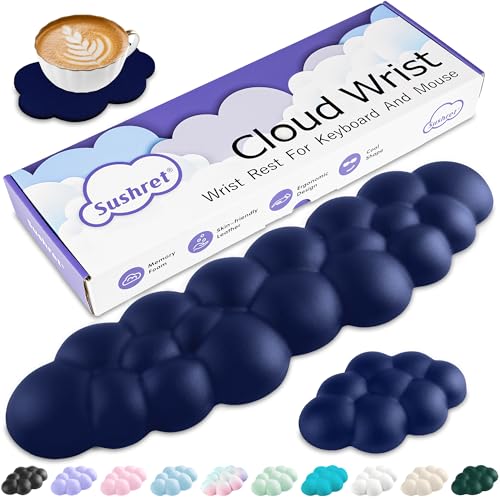 Sushret Cloud Wrist Rest Keyboard, Cloud Keyboard Wrist Pad Set with PU Leather Memory Foam, Cute Arm Rest for Palm Support, PC/Gaming Desk Accessories/Office Setup/Computer Hand Cushion - Dark Blue - color: 10 Dark Blue, size: Tenkeyless