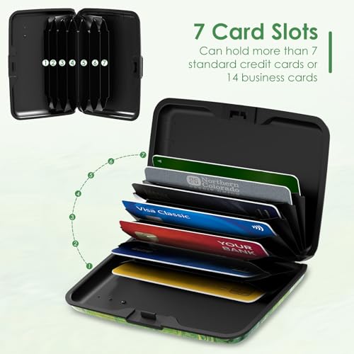 Mini RFID Credit Card Holder for Women Men, Slim Business Metal Hard Card Case, Cute Aluminum Travel Card Wallet ID Case, Green Wheat Field - color: Green Wheat Field