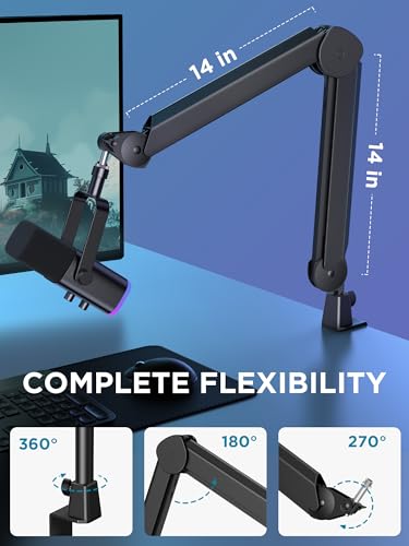 InnoGear Mic Arm Microphone Boom Arm Cable Management for Blue Yeti FIFINE | Desk Mount, Built-in Cable Channel, Extendable, Work with Shure, 3.5 lb Weight Capacity, Heavy-Duty, Easy-to-attach Clamp - color: Black, style: Extended Clamp