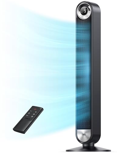 DREO Tower Fan for Bedroom, Upgraded DC 28ft/s Velocity, 20dB Quiet Fan | 9 Speeds Standing Fan, 90° Oscillating Cooling Fan, 4 Modes, 12H Timer, Bladeless Fan Powerful for Home, Black - color: Black