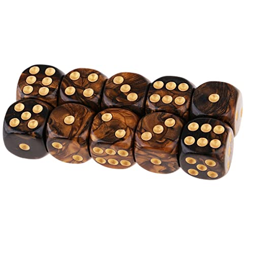 10PCS Polyhedral Dice D6 Dice 16mm Acrylic Dice Game Dice for RPG MTG DND Dice Table Games (Black Gold) - color: Black Gold