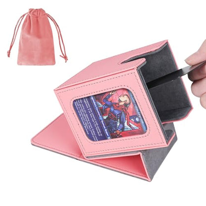 AFIING MTG Deck Box for Commander Display,Card Deck Box Fits 100 Double Sleeved Cards, Magic Commander TCG Card Storage Box with 2 Dividers,Drawstring Bag and 1 Toploader(Pink/grey) - color: Commander Pink Grey