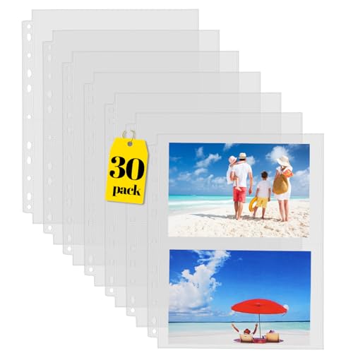 Sooez 30 Pack 5x7 Photo Sleeves for 3 Ring Binder, Hold 120 Pictures | Heavy Duty Plastic Binder Sleeves, Photo Album Refill Pages, Acid Free Archival Page Protector, Binder Inserts for Postcard - size: 5x7" 2-Pocket