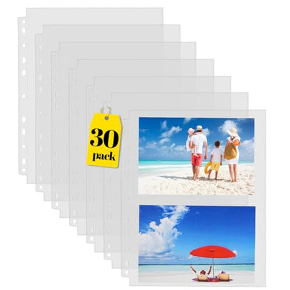 Sooez 30 Pack 5x7 Photo Sleeves for 3 Ring Binder, Hold 120 Pictures | Heavy Duty Plastic Binder Sleeves, Photo Album Refill Pages, Acid Free Archival Page Protector, Binder Inserts for Postcard - size: 5x7" 2-Pocket