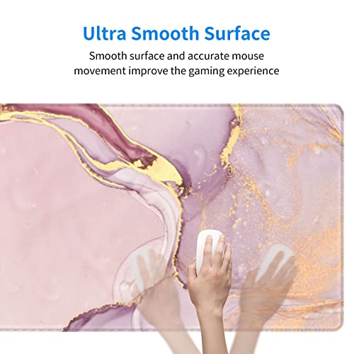 Rose Gold Marble Mouse Pad Abstract Pink Desk Mat 31.5x11.8 Inch Marbled Texture Non-Slip Rubber Base Large Rose Gold Mousepad Stitched Edges Keyboard Mouse Mat Desk Pad for Office Home Game - color: Rose Gold Marble
