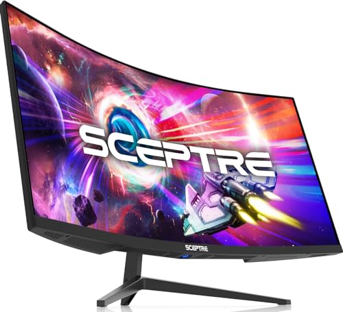 Sceptre 34-Inch Curved Ultrawide WQHD Monitor (3440 × 1440), R1500, up to 180Hz/165Hz, DisplayPort x2, 99% sRGB, 1ms, Built-in Speakers, Machine Black, 2025 (C345B-QUT168) | 34 Va 1500r Curved Wqhd, 1ms Mprt, 99% Srgb, Dp1.4×2, Hdmi2.0×2, Built-in 2×3w Sp